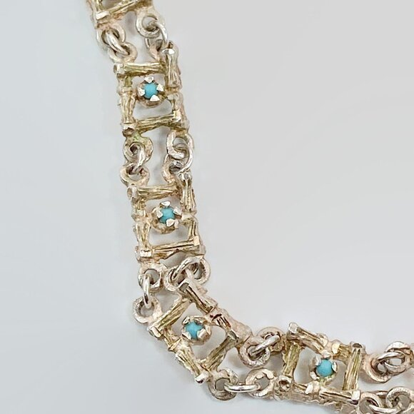 Turquoise Bracelet, Sterling Silver, Brutalist, Modern, Bamboo, Unique, Unusual - Picture 2 of 5